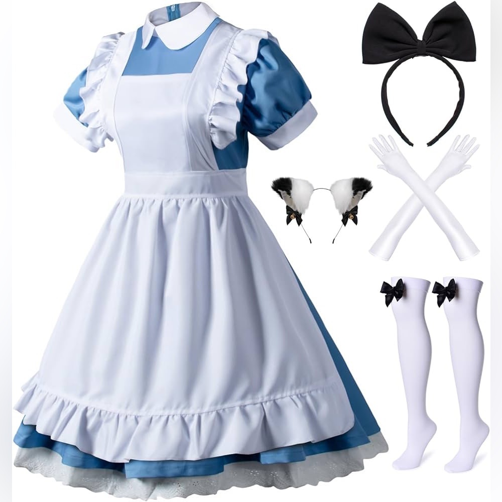 Japanese Anime 6Pcs Lolita French Maid Apron Fancy Dress Cosplay Costume Gloves